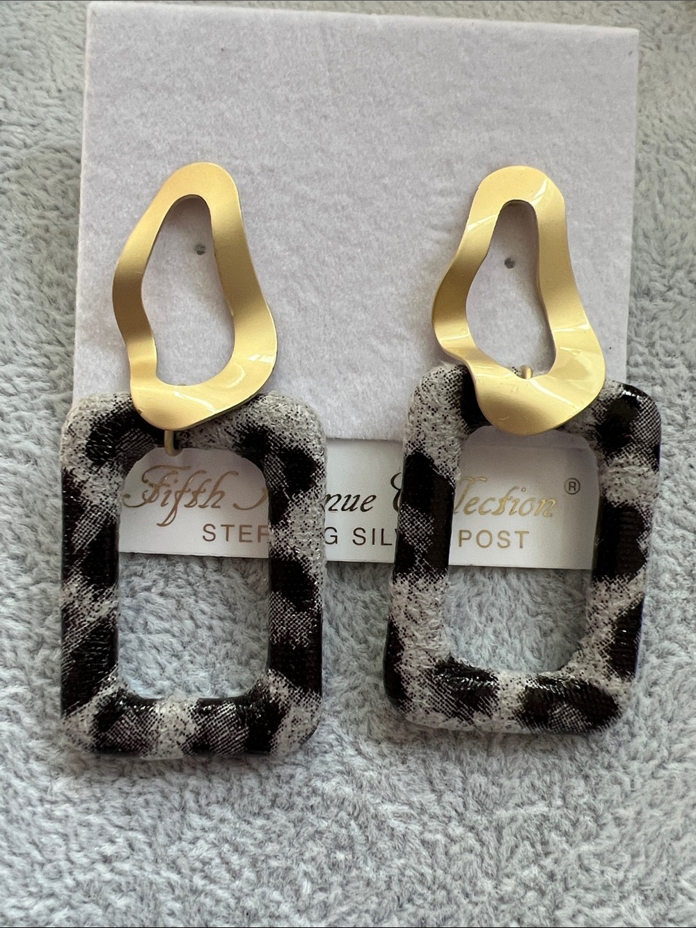 Fifth Avenue Collection Gold and Black Patterned Drop Earrings